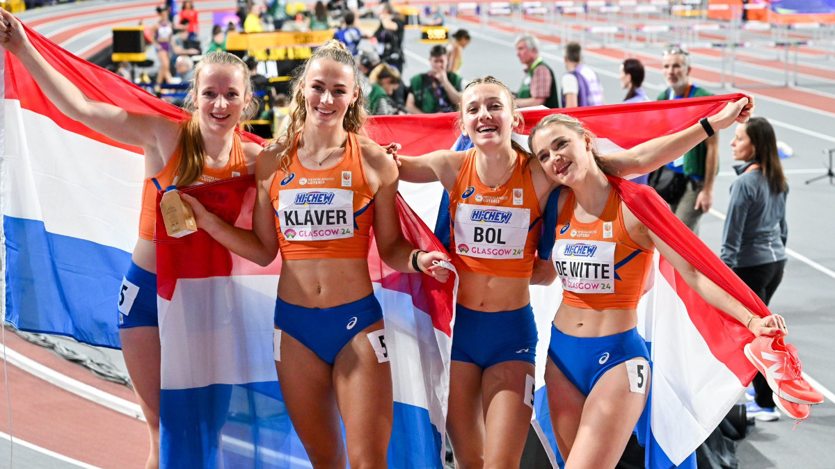 The Netherlands won gold in the 4x400m at the World Indoor Championships in Glasgow 2024. APELDOORN 2025.