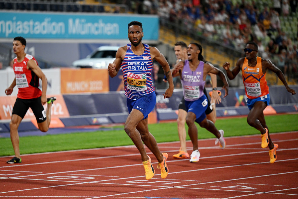 Hudson-Smith in the 400m final at the European Championships in Munich in 2022. GETTY IMAGES