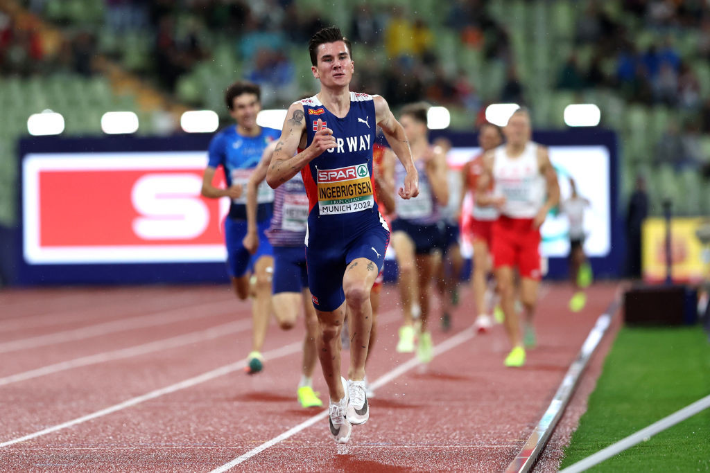 Jakob Ingebrigtsen in the 1500m final at the European Championships in Munich in 2022. GETTY IMAGES