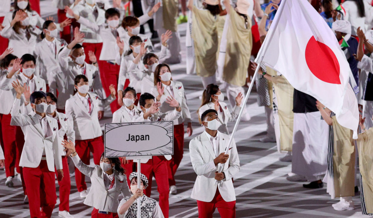 Yui Susaki and Rui Hachimura at the Tokyo 2020 opening ceremony. GETTY IMAGES