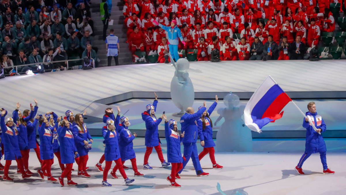 Athletes from Russia at the opening ceremony for the 2019 Winter Universiade in Krasnoyarsk. GETTY IMAGES