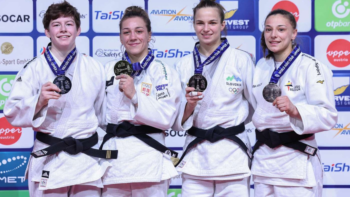 Podium of the women's 57 kg category. IJF