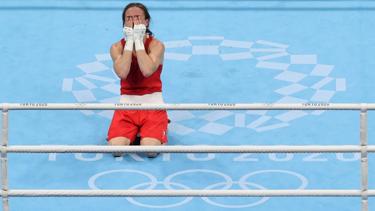 Irish boxer Kellie Harrington celebrates her Olympic gold medal at Tokyo 2020. GETTY IMAGES 