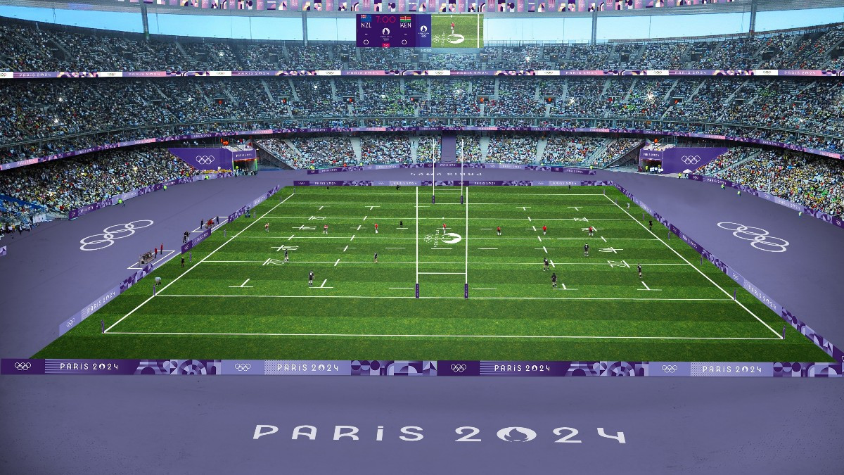 Recreation of the purple colour of the athletics track at the Stade de France. 'X' / PARIS2024
