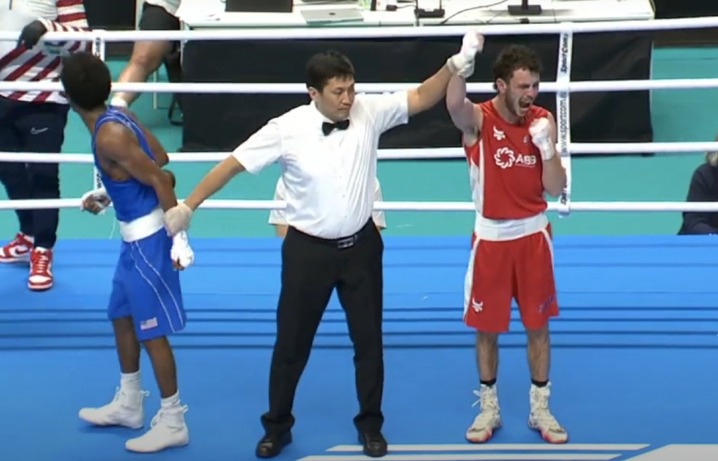 Nicat Hüseynov after defeating Roscoe Hill in the quarter-finals. OLYMPIC CHANNEL