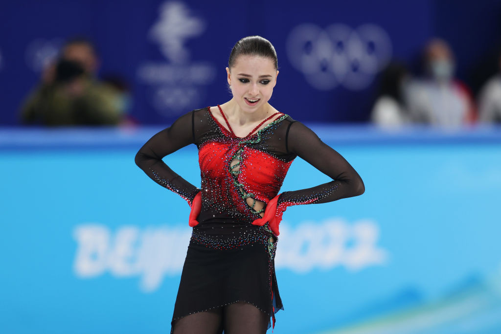 Kamila vvalieva reacts after skating during the women single skating free in Beijing 2022. GETTY IMAGES