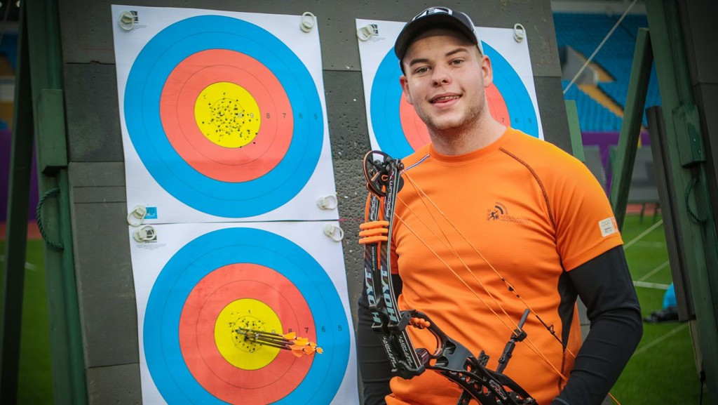 The Netherlands’ Mike Schloesser broke his own men’s compound qualifying world record on the opening day of the Archery World Cup event in Shanghai in China ©World Archery