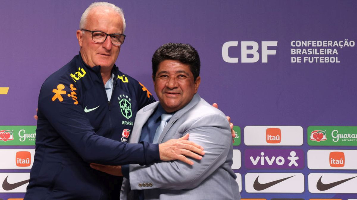 Dorival Junior and Ednaldo Rodrigues, president of the CBF, during a press conference. GETTY IMAGES