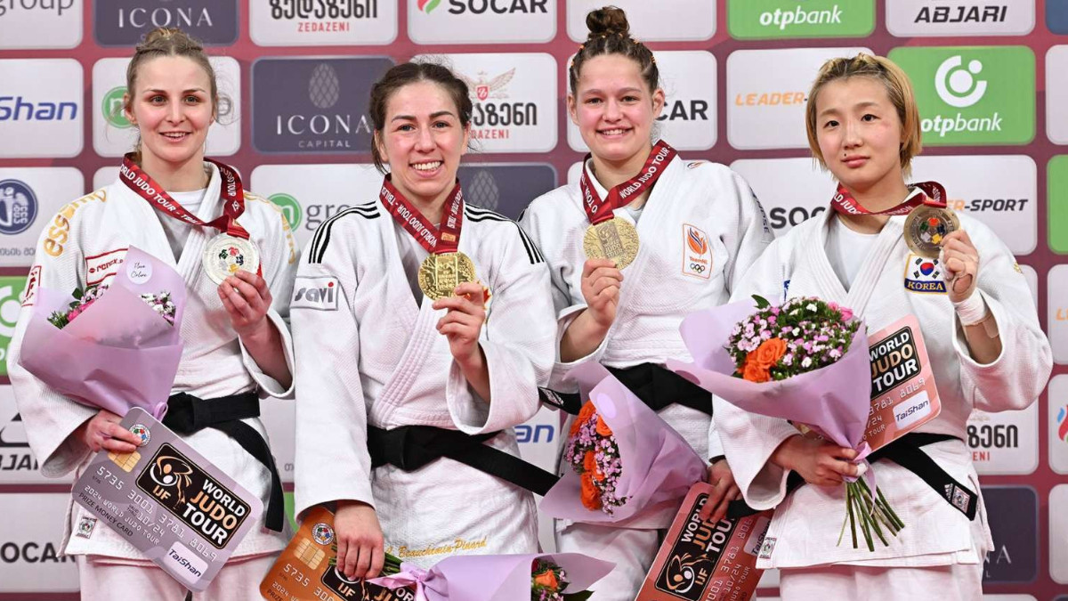 Podium in the women's 63 kg category. IJF