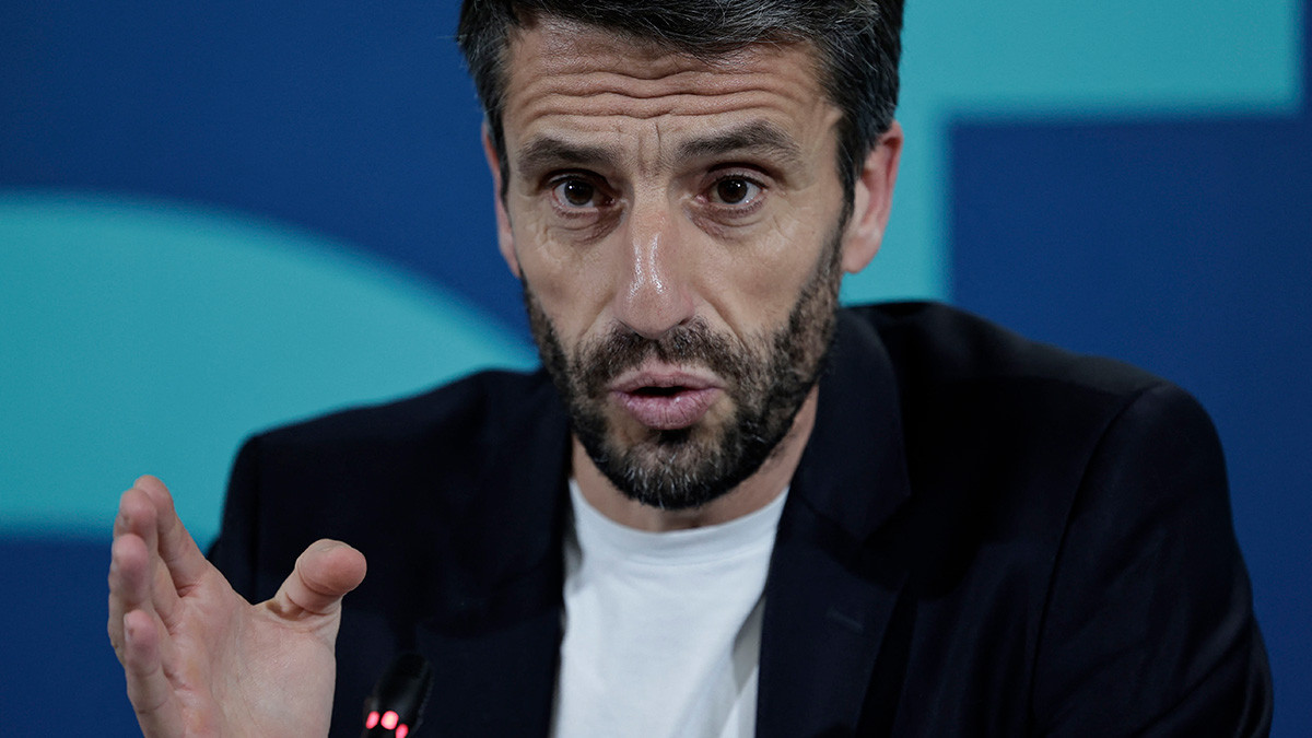 Tony Estanguet speaks at a press conference. GETTY IMAGES