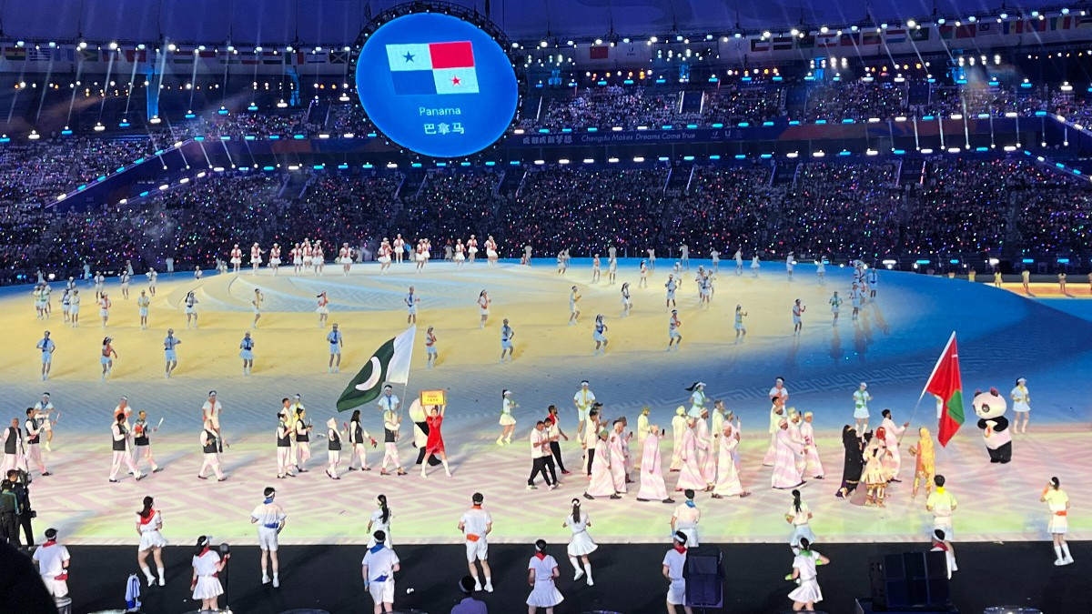 There were two flag bearers, one male and one female, at the FISU Games in Chengdu. GETTY IMAGES