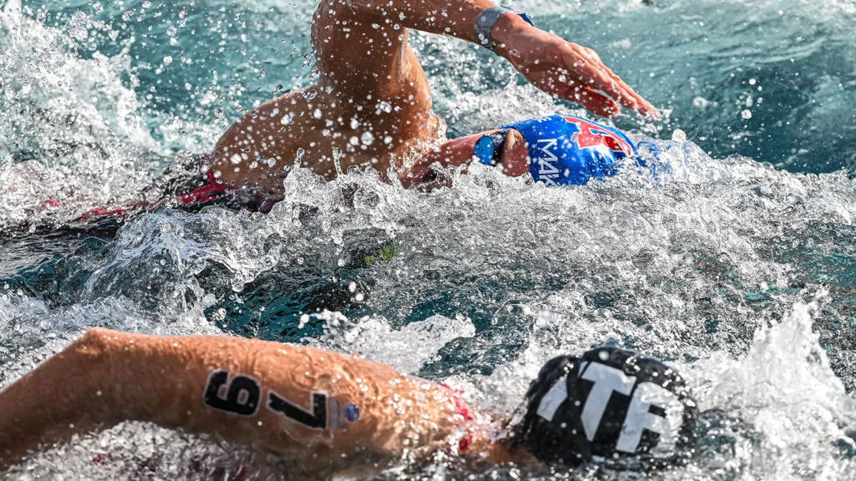 Jouisse in the women's 10km race at the 2023 World Aquatics Open Water Swimming World Cup. GETTY IMAGES