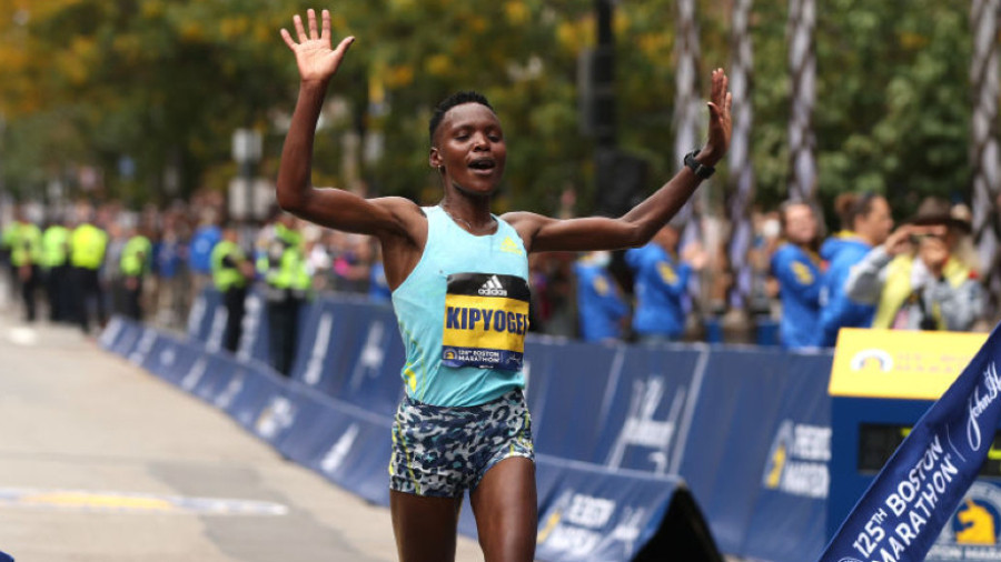Kenya's Diana Kipyogei won the 2021 Boston Marathon. GETTY IMAGES