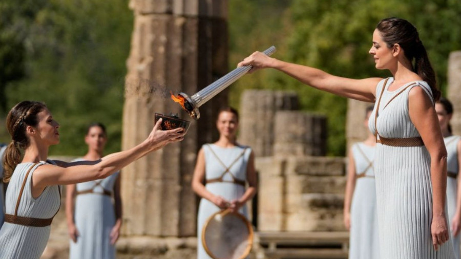 The symbolic Ancient Olympia and the Olympic Torch. GETTY IMAGES