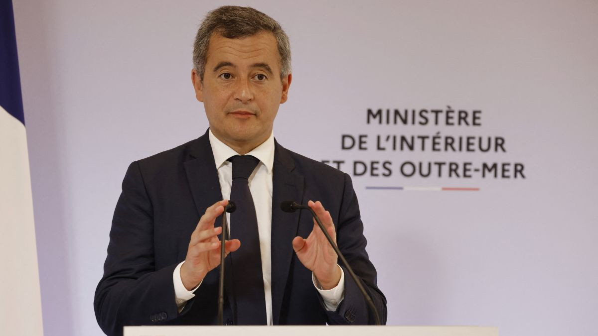 French Interior Minister Gerald Darmanin holds a press conference. GETTY IMAGES  