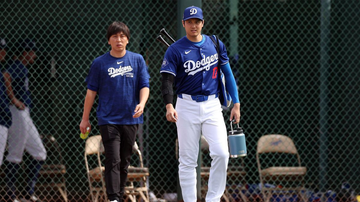 Shohei Ohtani and interpreter Ippei Mizuhara arrive for a game in February 2024. GETTY IMAGES