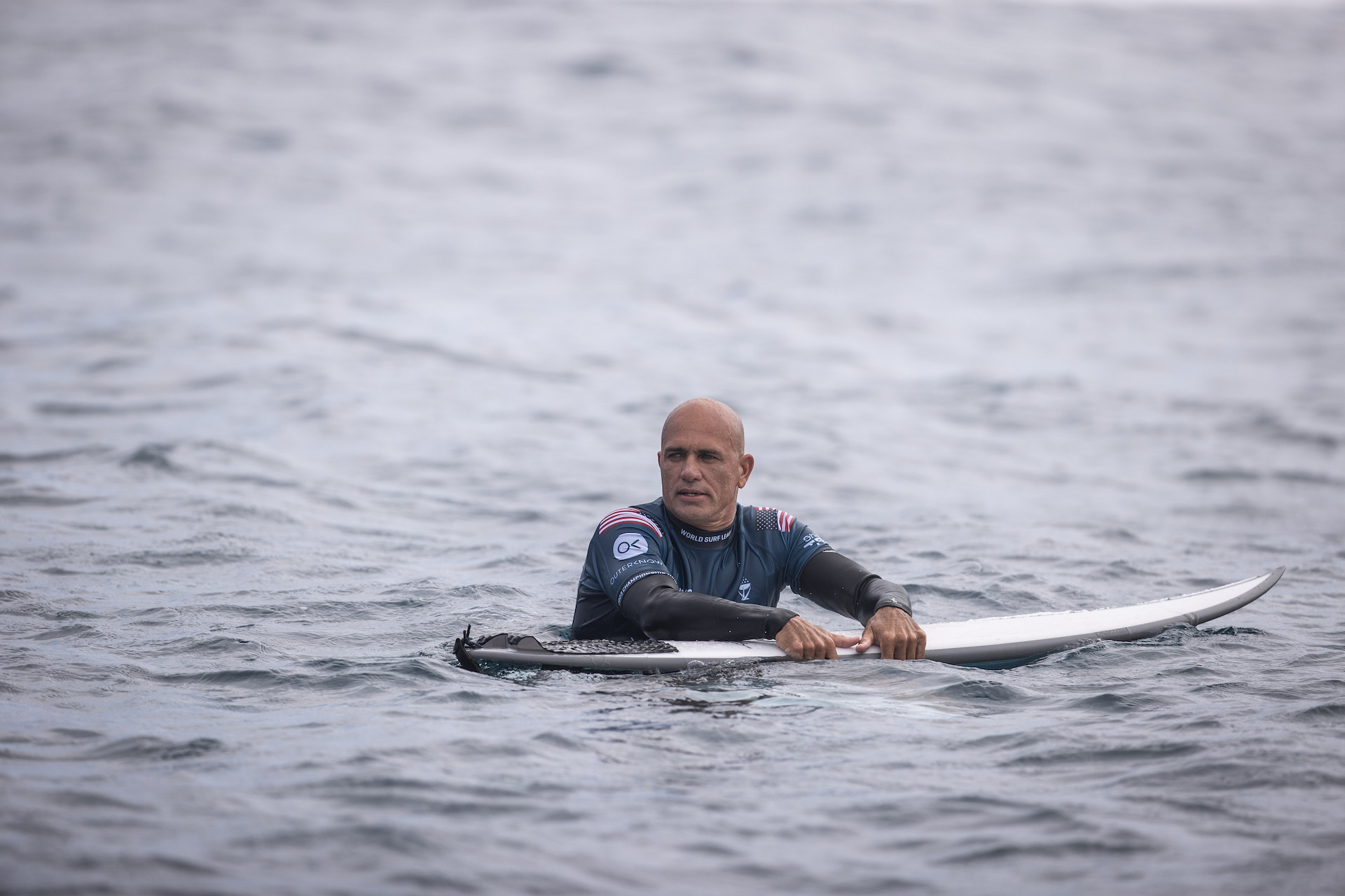 USA's Kelly Slater after losing his round of 16 heat on 15 August 2023 in Teahupo'o. GETTY IMAGES. GETTY IMAGES