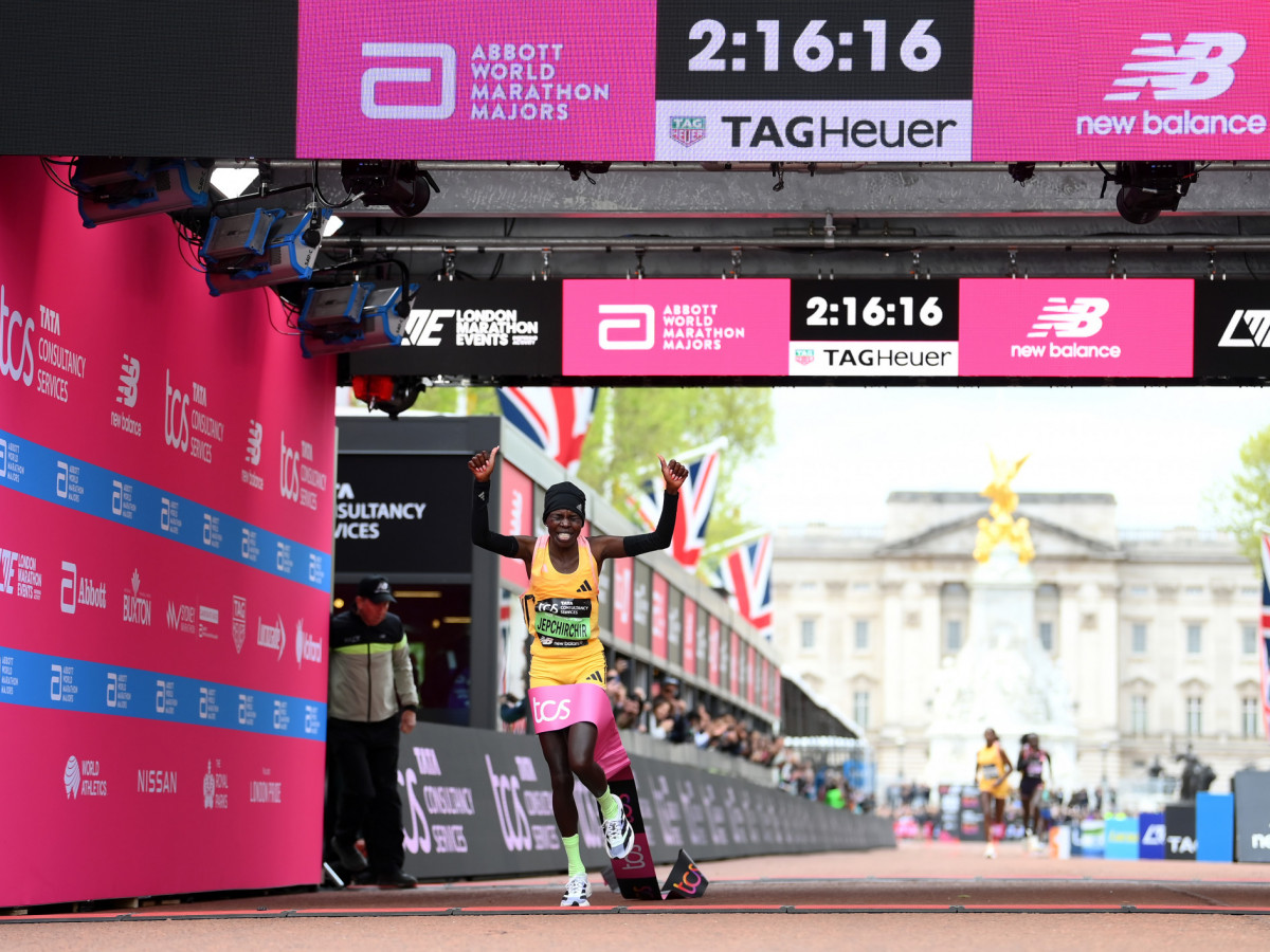 Peres Jepchirchir won the 2024 London Marathon in a new women's only world record. GETTY IMAGES