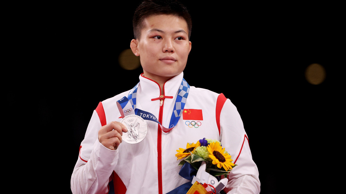 Tokyo 2020 silver medallist Qianyu Pang (53 kg) qualified for Paris 2024 through the Asian qualifiers. GETTY IMAGES