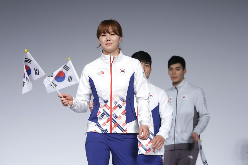 South Korean Olympians and models pose during the Official Uniform Launch ©Getty Images