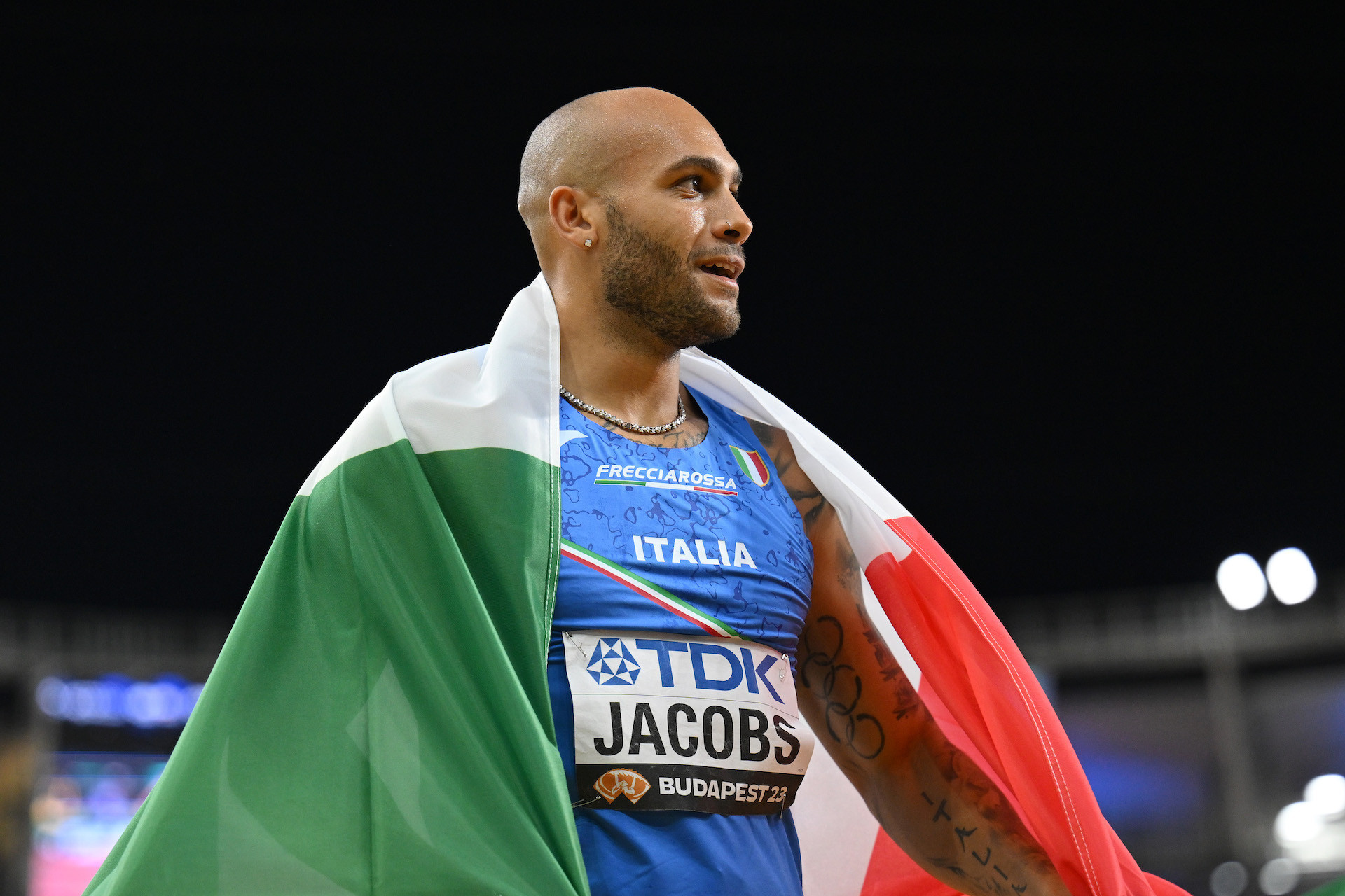 Marcell Jacobs representing Italy at the World Athletics Championships Budapest 2023. GETTY IMAGES