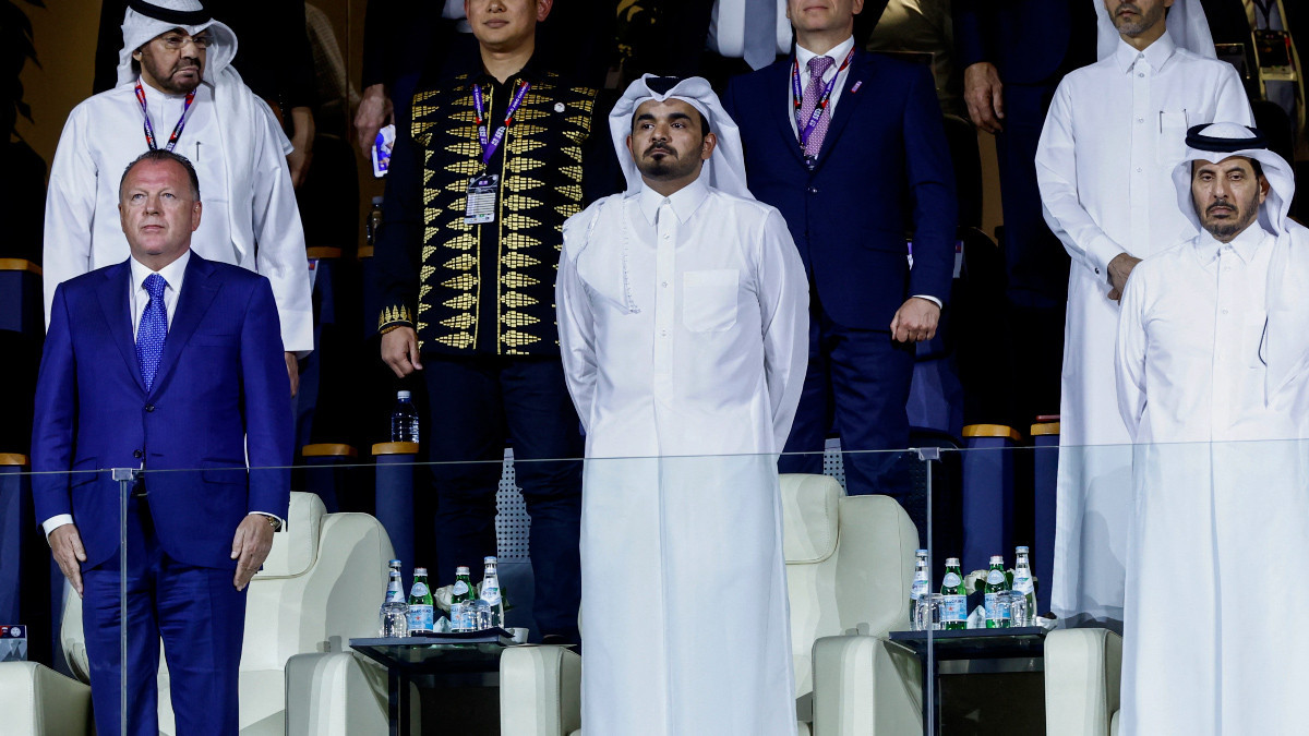 Qatar Olympic Committee president Sheikh Joaan bin Hamad Al-Thani at the 2023 World Judo Championships in Doha.  KARIM JAAFAR/AFP via Getty Images