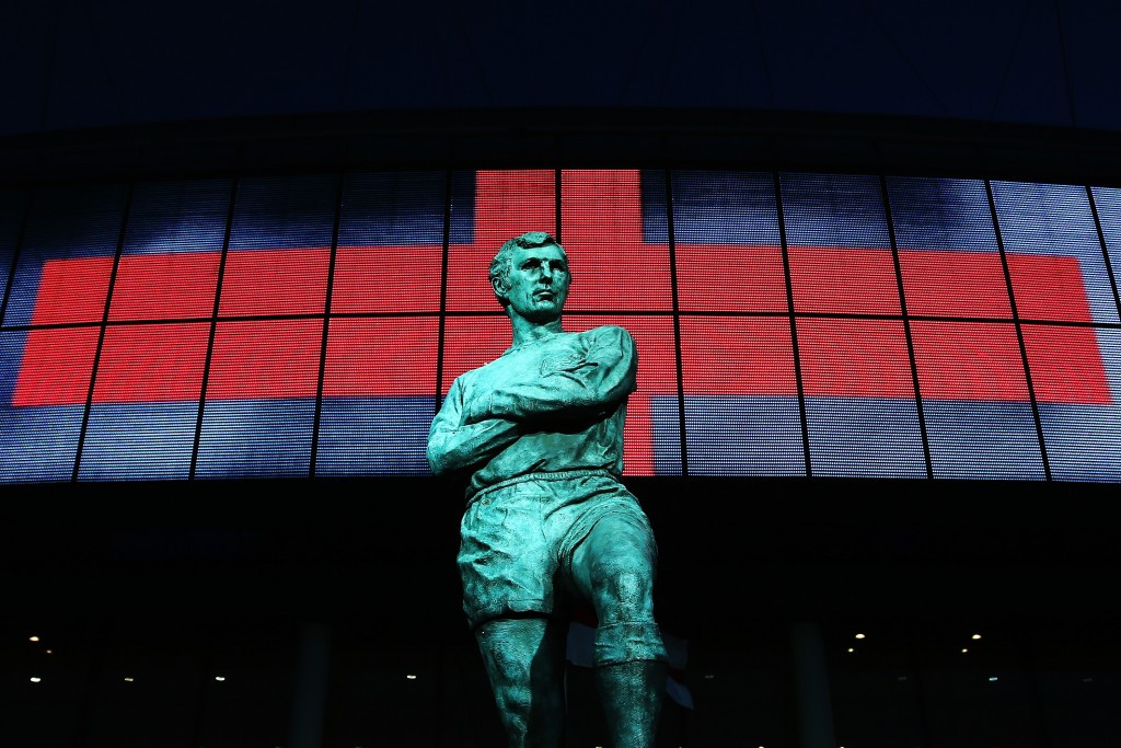 The statue of Bobby Moore outside Wembley Stadium in London
