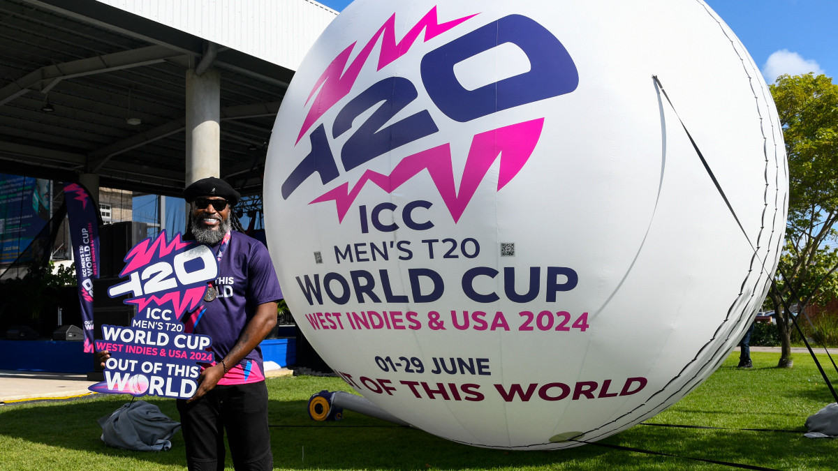 Former West Indies batter Chris Gayle at a T20 World Cup promo event.  RANDY BROOKS/AFP via Getty Images