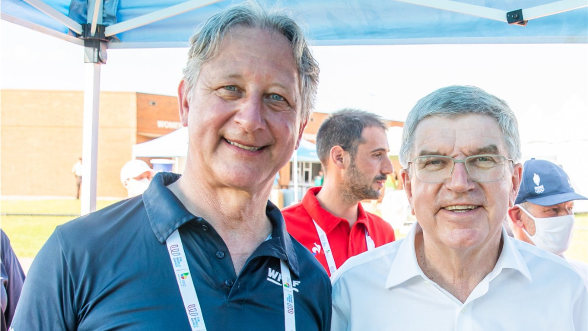 Robert 'Nob' Rauch, President of the WFDF, alongside the President of the International Olympic Committee, Thomas Bach. WFDF