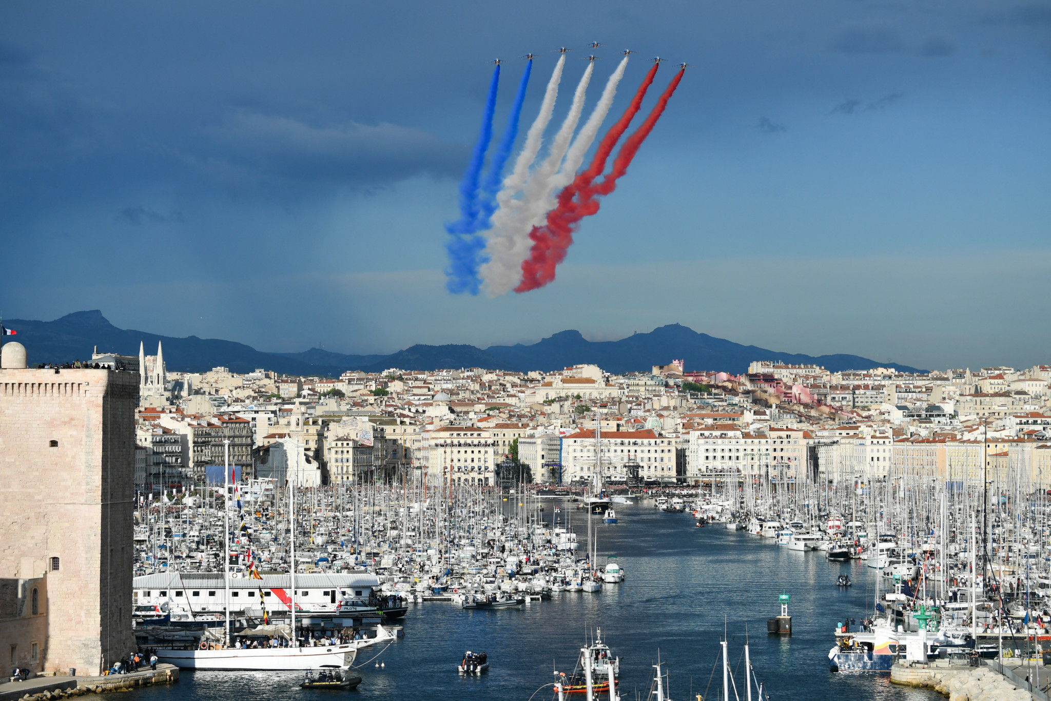 The French Air Force elite acrobatic flying team. GETTY IMAGES