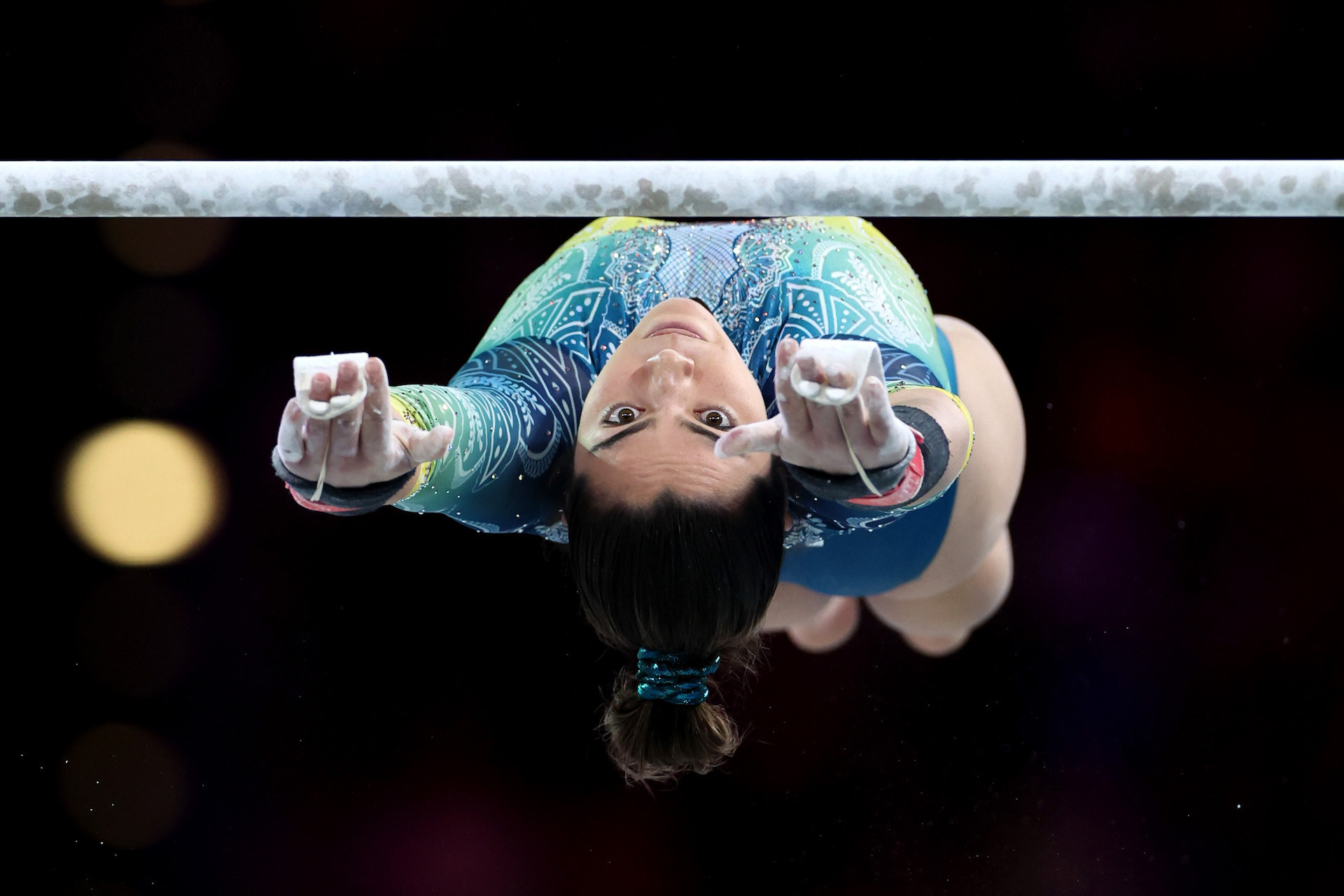 Georgia Godwin at the uneven bars in the Birmingham 2022 Commonwealth Games. GETTY IMAGES