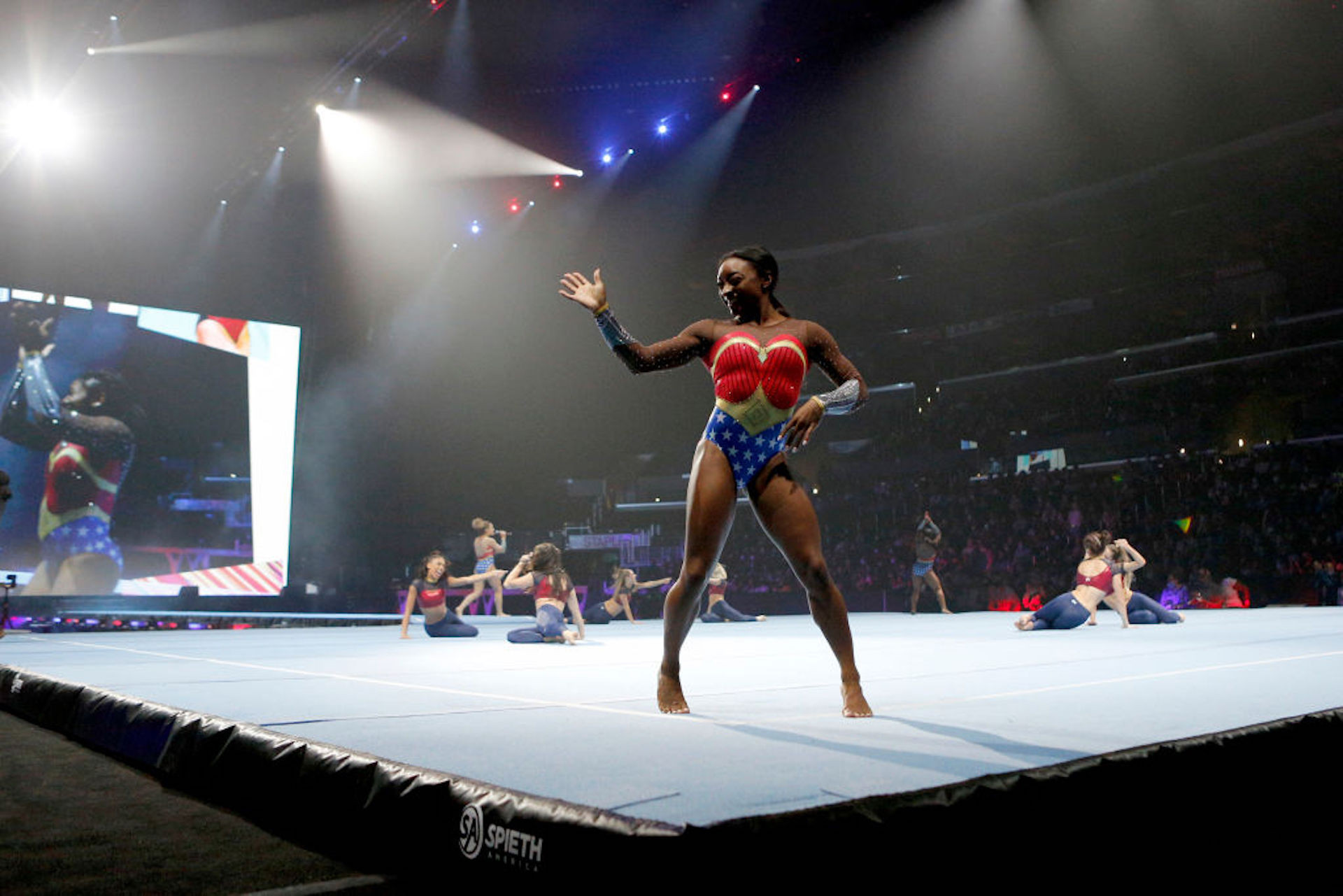 Simone Biles performs during the Gold Over America Tour in Los Angeles. GETTY IMAGES