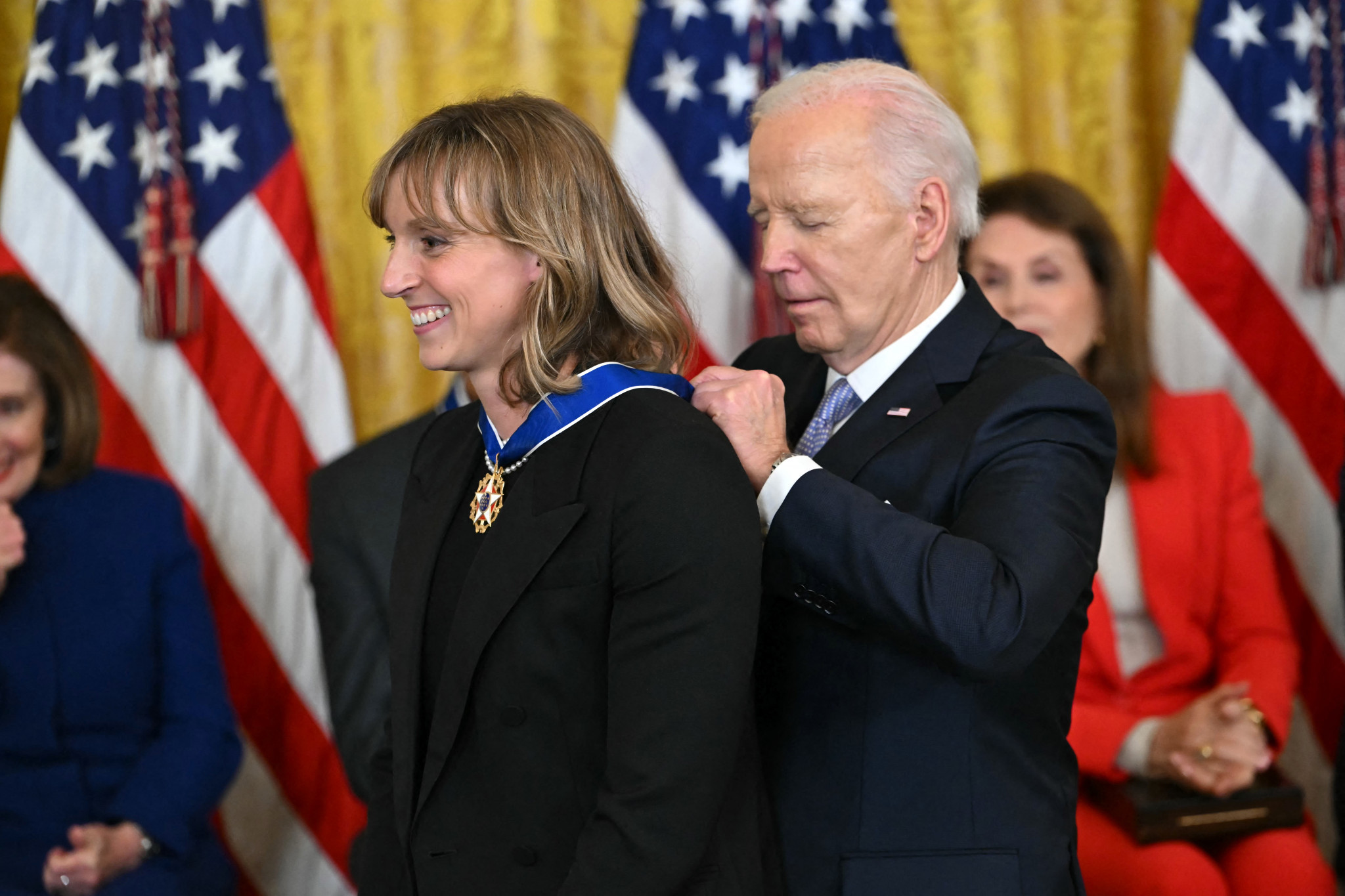 Olympic swimmer Ledecky was awarded the Presidential Medal of Freedom by US President Joe Biden. GETTY IMAGES