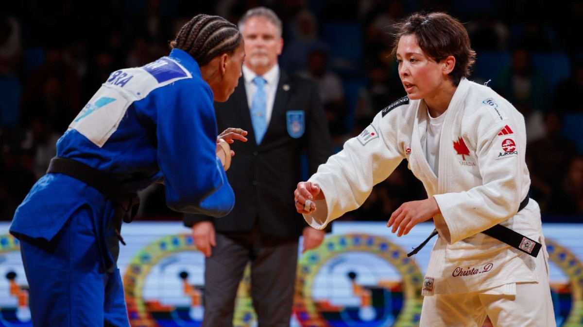 Christa Deguchi of Canada (white) during the final bout of the 57 kg category against Rafael Silva of Brazil. IJF