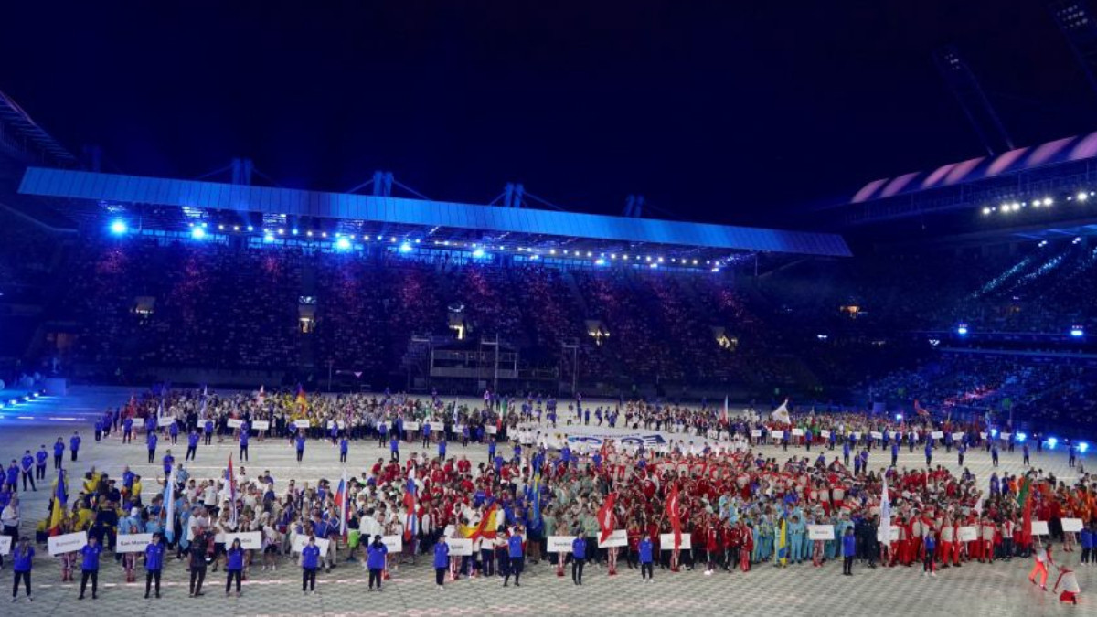 This photograph shows a general view of the opening ceremony of the European Games in Krakow on June 2023. GETTY IMAGES