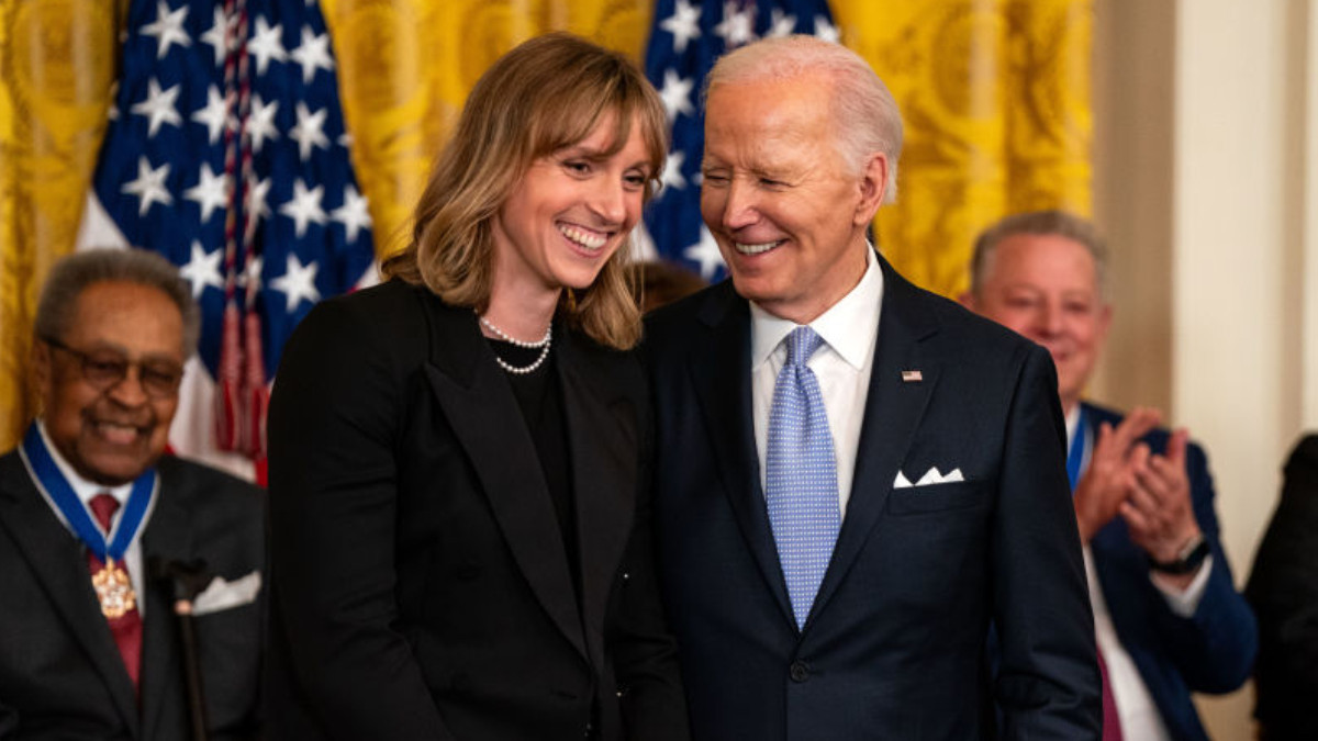 U.S. President Joe Biden presents the Presidential Medal of Freedom to Olympic swimmer Katie Ledecky in the East Room of the White House on 3 May 2024. GETTY IMAGES
