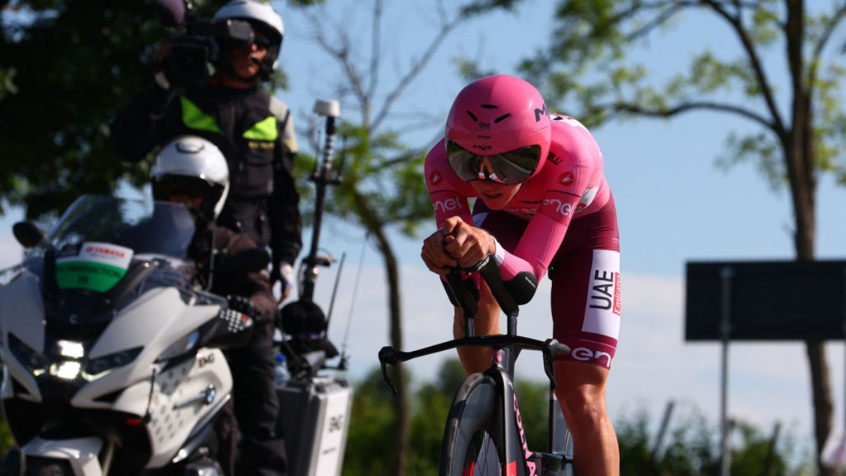 Tadej Pogacar was second to Filippo Ganna in the second time trial of the 2024 Giro d'Italia. GETTY IMAGES