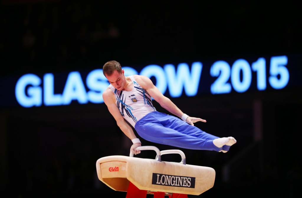 Oleg Verniaiev, pictured competing at last year's World Championships in Glasgow, was another winner in the Croatian city, claiming victory in the  men's pommel horse ©Getty Images