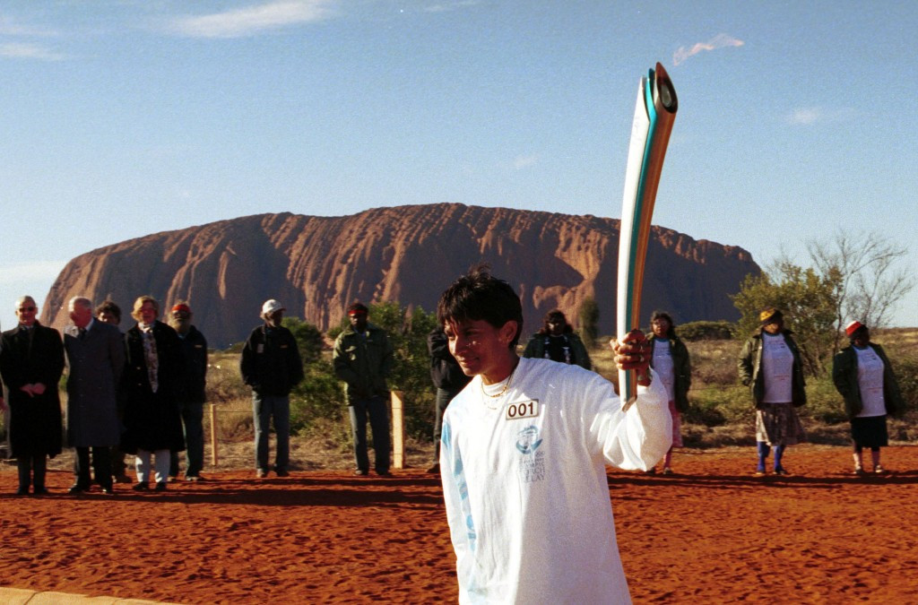 Nova Peris Kneebone began the Sydney 2000 torch relay at Uluru