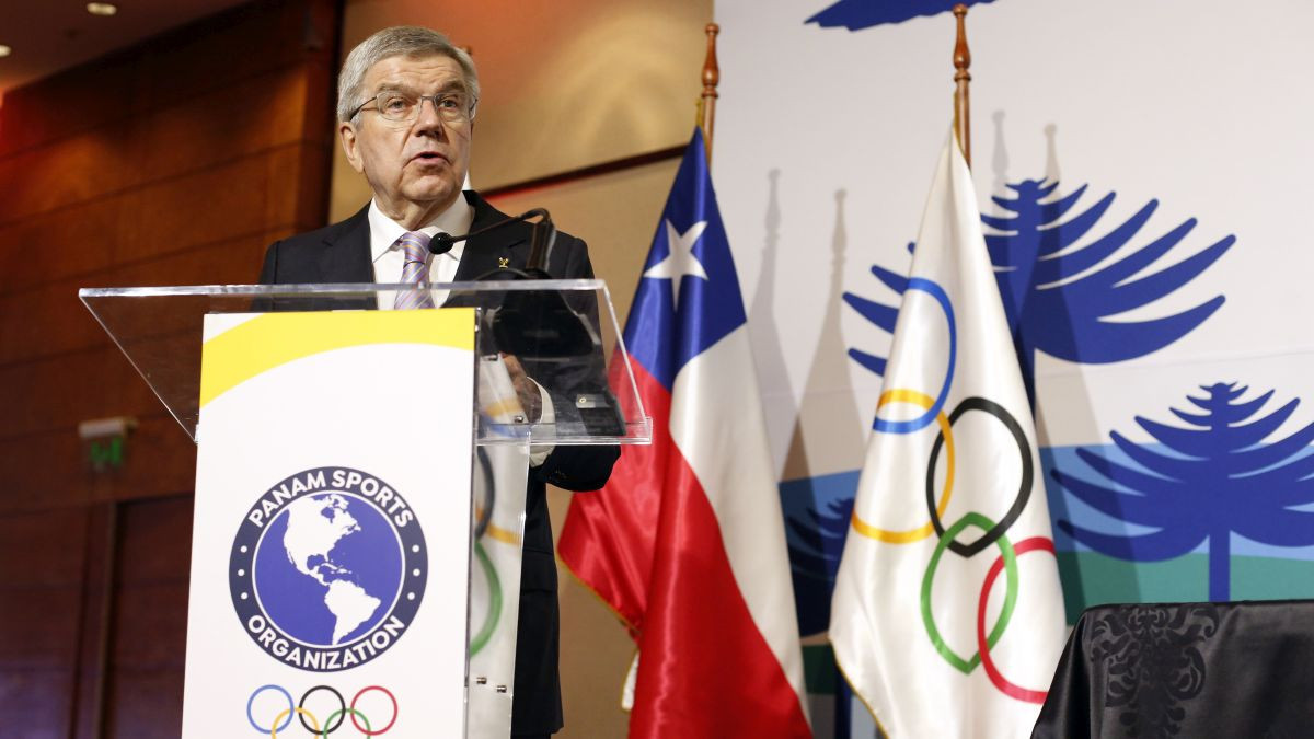 President of the International Olympic Committee, Thomas Bach, making statements in Chile during his 4-day visit in 2023. SANTIAGO2023