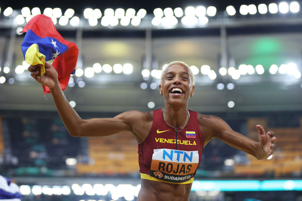 Yulimar Rojas celebrates after winning in the Women's Triple Jump Final of the World Athletics Championships Budapest. GETTY IMAGES