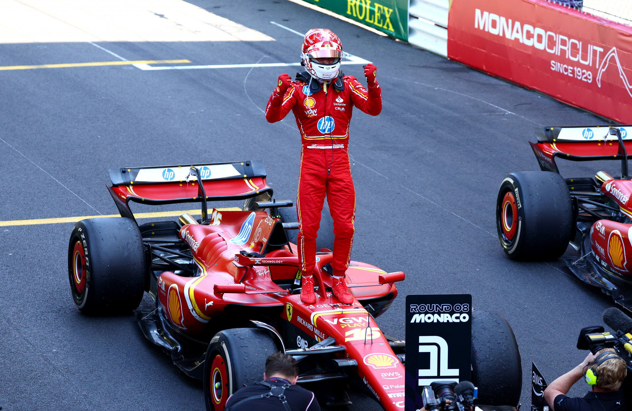 Ecstatic Ferrari driver Charles Leclerc won the Monaco F1 Grand Prix on Sunday. GETTY IMAGES