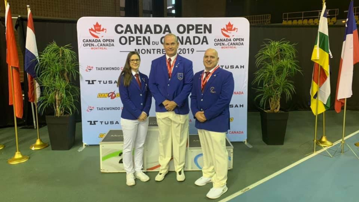 Nikky White (left) at the 2019 Canada Open. TAEKWONDO AUSTRALIA