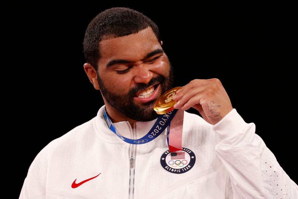 Wrestling gold medalist Gable Dan Steveson will play in the NFL. GETTY IMAGES