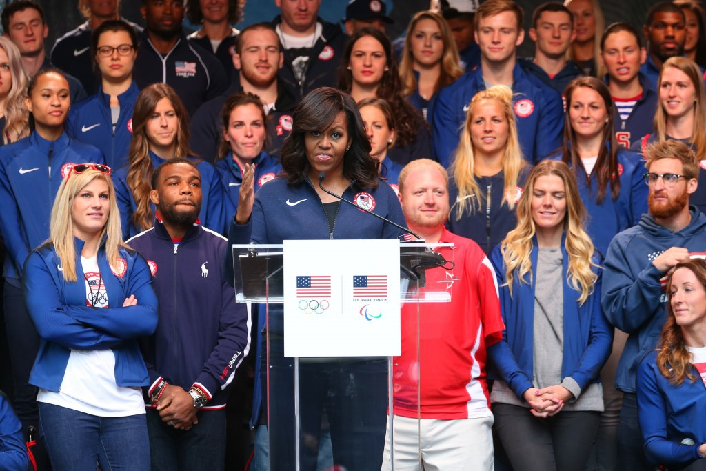 Michelle Obama has announced the United States Olympic Committee (USOC) commitment to help get two million American children active ©Getty Images
