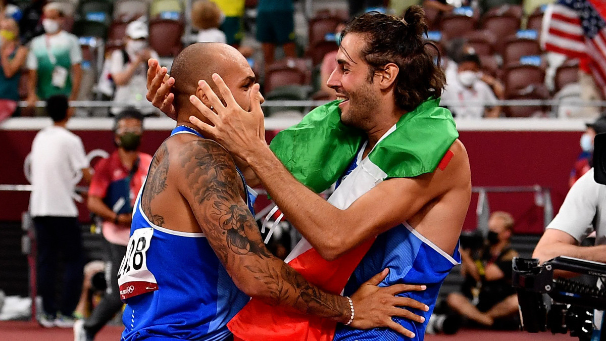Gianmarco Tamberi (R) and Marcell Jacobs carry home hopes at the 2024 European Athletics Championships. BEN STANSALL/AFP via Getty Images