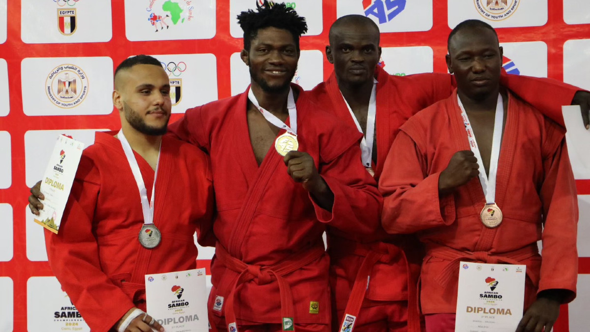 Two time world champion Seydou Njimouluh (second from left) is the most famous African sambist. FIAS