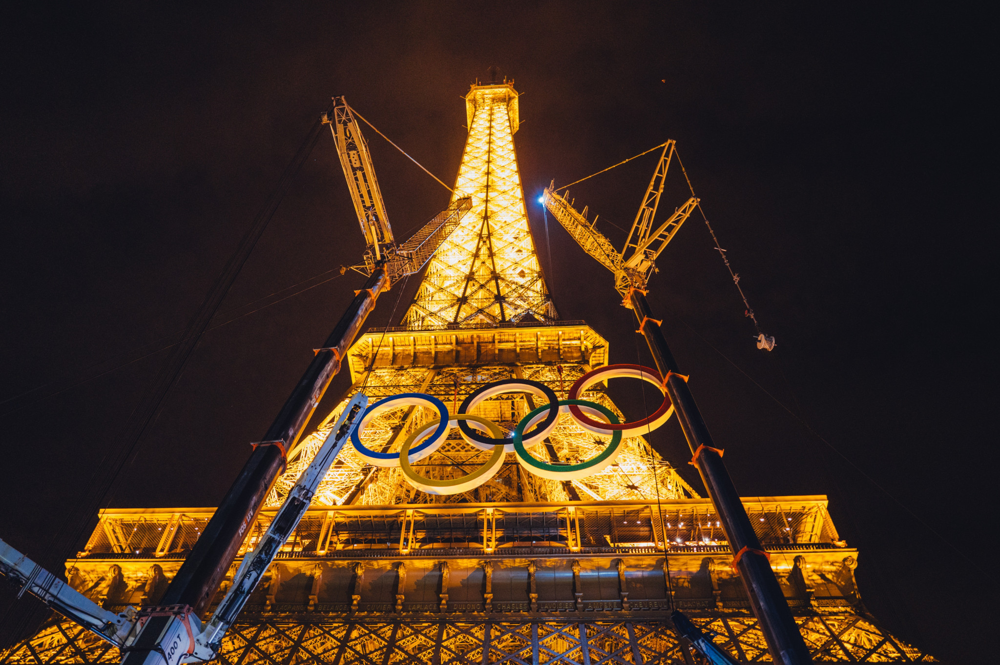 The Olympic rings were raised onto the Eiffel Tower overnight marking 50 days before the start of the Games. OLYMPICS.COM
