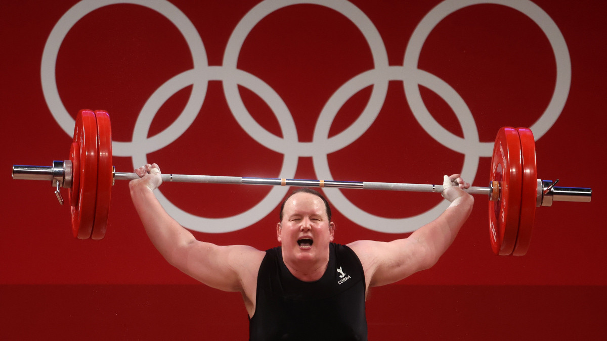 Trans woman Laurel Hubbard competing at Tokyo 2020. GETTY IMAGES