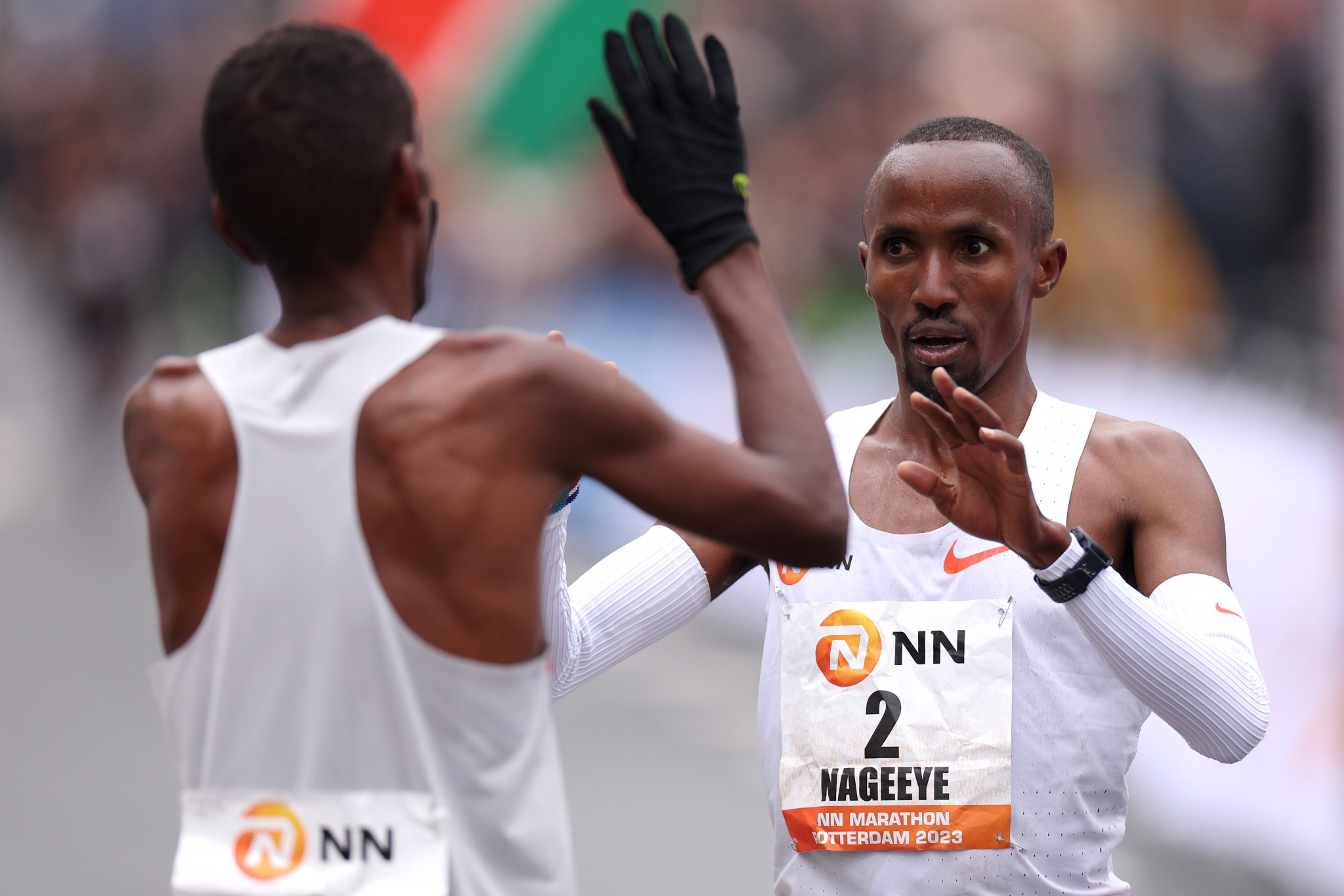Dutch marathon runner Abdi Nageeye wears a diabetic monitor on his left arm to manage his glucose levels. GETTY IMAGES